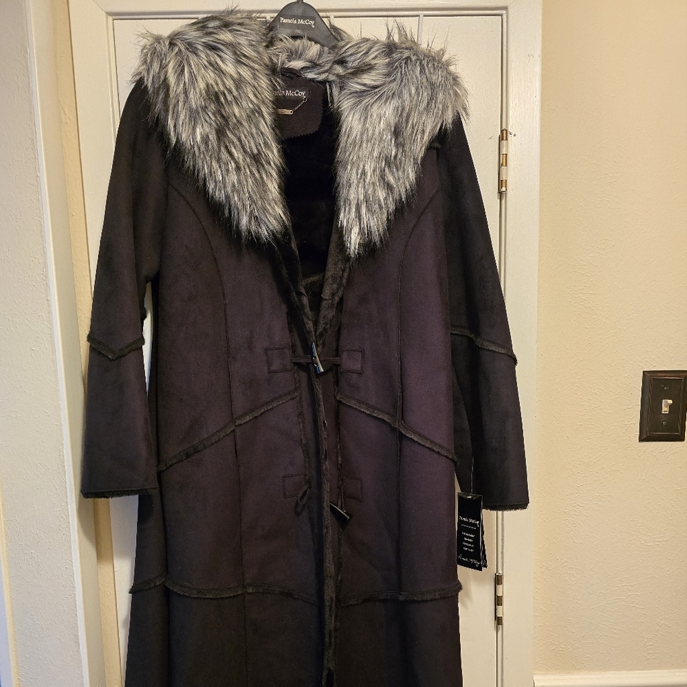 Pamela McCoy full length suede fur coat